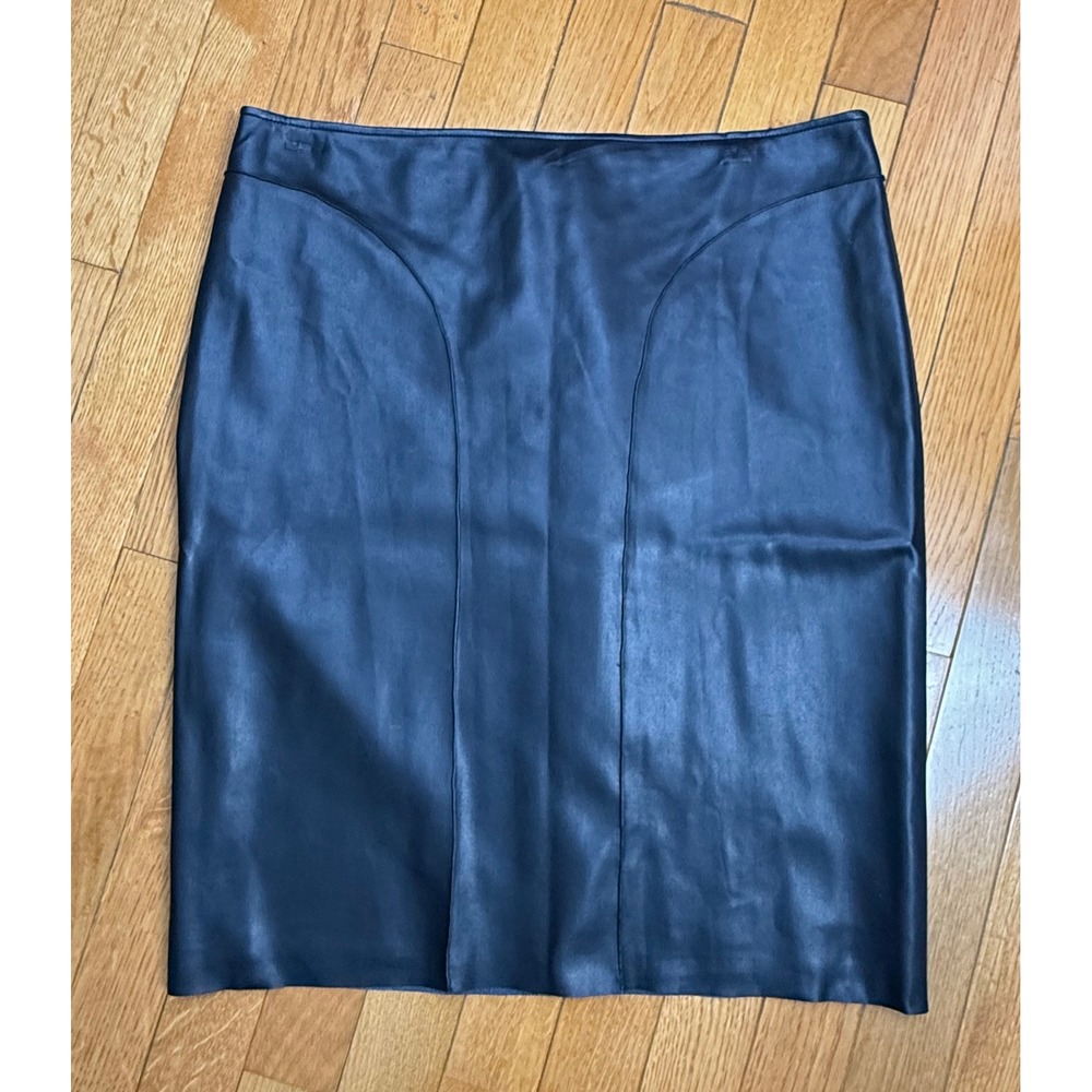 Cedric Charlier Black Faux Leather Pencil Skirt Made in Italy Size 10 Womens